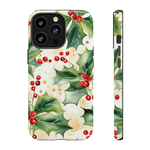 Christmas Holly on a Golden Background - Impact Resistant Phone Case iPhone 13 Pro Glossy